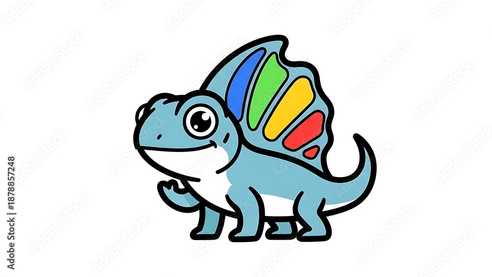 Obraz premium Colorful Cartoon Dinosaur Illustration with Rainbow Spikes.
