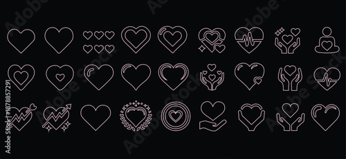 Heart collection, heart line art, love symbols, wedding, Valentine’s Day decorations, romantic occasions, doodle designs, vector format