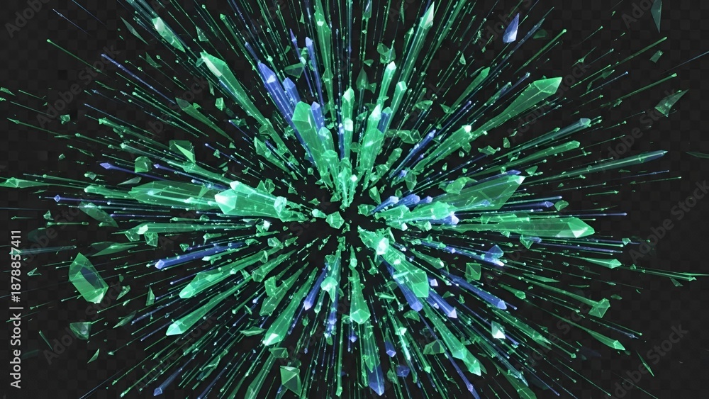 Fototapeta premium Abstract Gemstone Explosion: A Vibrant Burst of Green and Blue Crystals