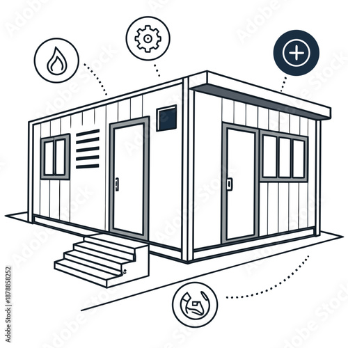 Versatile portable building technology with interchangeable panels for adaptable and on-the-go construction solutions.