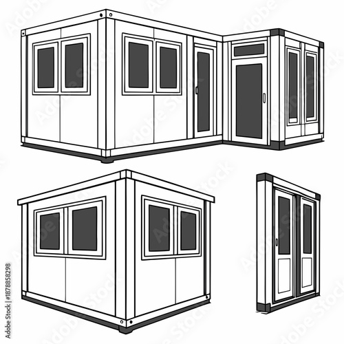 Minimalist portable modular construction pods with clean white background, ideal for versatile and modern architectural applications.