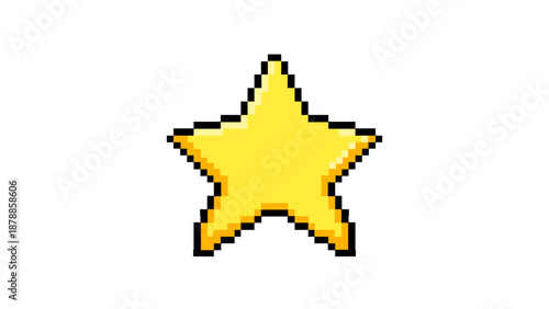 Bright and vibrant pixel art star icon, a charming retro digital graphic for rating, achievement, or game design, symbolizing excellence and quality