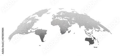 World Map Globe vector illustration of earth with dot pattern, 3D halftone pixel texture, abstract global map for international business and travel concept