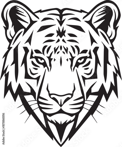 Black and White Tiger Head Line Art Vector Illustration