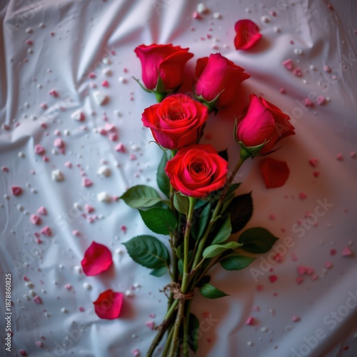 Elegant Valentine's Day: Minimalist Red Roses with Soft Lighting and Copy Space for Romantic Designs and Greetings