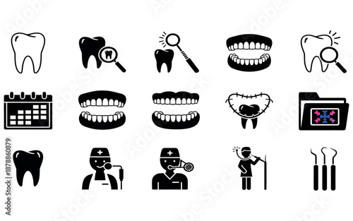 Dental Care Collection: A compilation of essential dental care icons that represent various aspects of oral health.