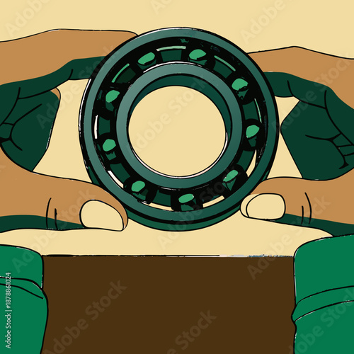 Hands holding a mechanical part