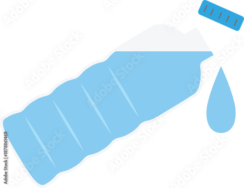 Plastic Water Bottle with Water Drop Icon, Blue Reusable Drinking Bottle Vector Illustration Isolated on White Background