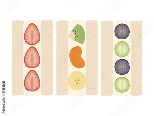 Cute fruit sandwich set with fresh fruits illustration