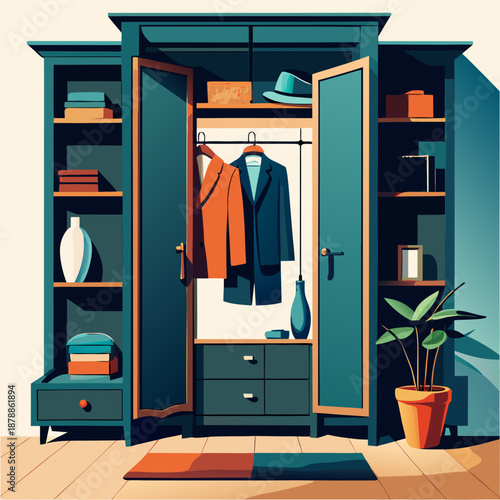 Modern wardrobe and shelving unit