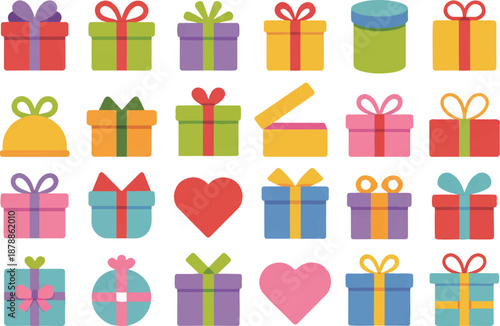 Gift box cartoon vector illustration on white background .Giftbox with ribbon cartoon set icon.Isolated icon gift box for birthday.