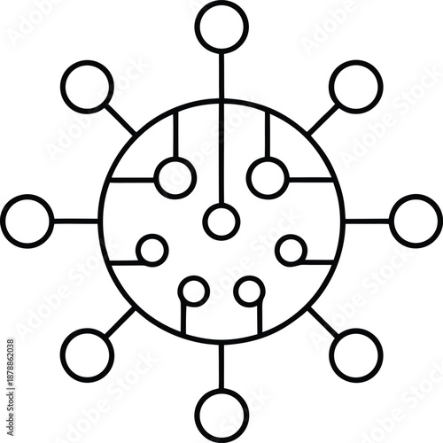 Ai core neural network sphere line art vector on transparent background