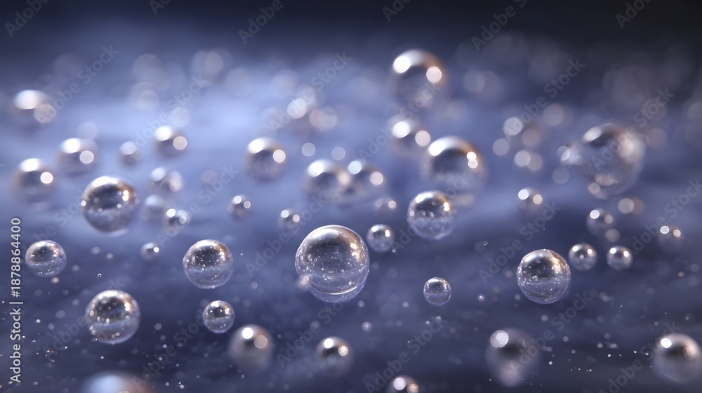 custom made wallpaper toronto digitalA multitude of luminous transparent bubbles drift in a hazy dark blue fluid