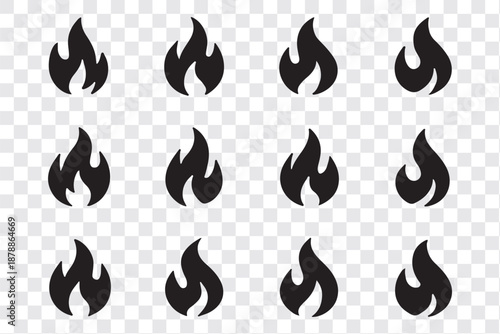 Fire icon collection. Concept flame, fire, icon. Flame icon in red. Campfire symbol. Logo design fire. Bonfire silhouette logotype. Vector illustration.