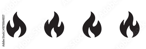 Fire flames icon set. Burning hot vector silhouettes on transparent background