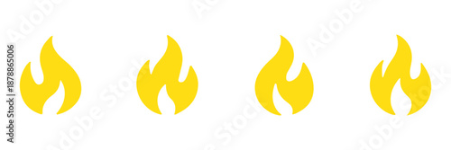 Fire flames icon set. Burning hot vector silhouettes on transparent background