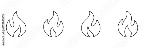 Fire flames icon set. Burning hot vector silhouettes on transparent background