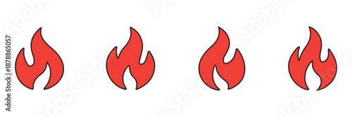 Fire flames icon set. Burning hot vector silhouettes on transparent background