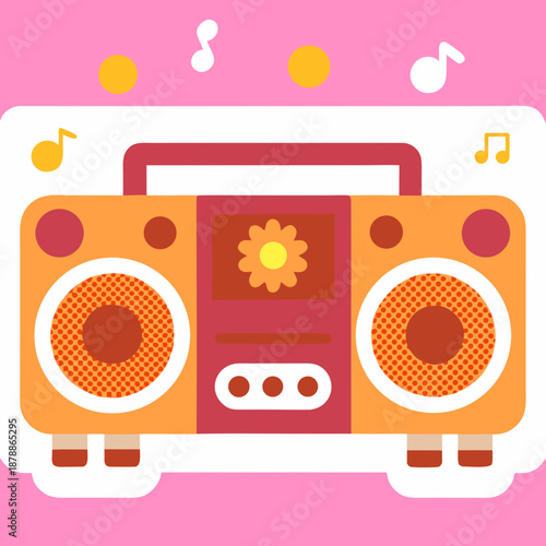 Vintage boombox with musical elements