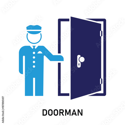 Doorman vector icon with open door vector