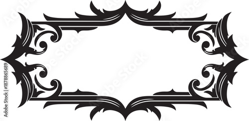Bold Gothic Oval Frame with Spiked Baroque Accents – Dark Ornamental Blackwork Border Illustration