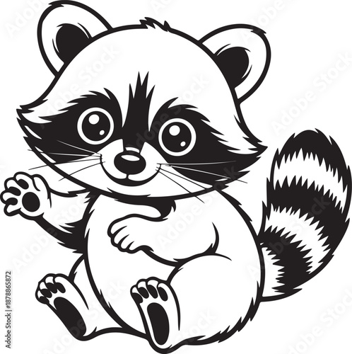Cute cartoon raccoon waving isolated on transparent background, isolated on white background, Vector