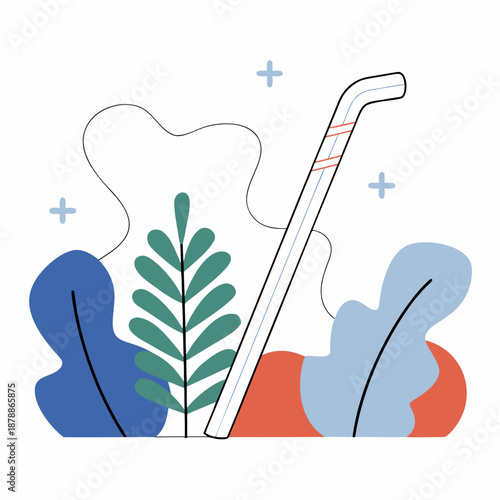 Abstract art with plant and hockey stick