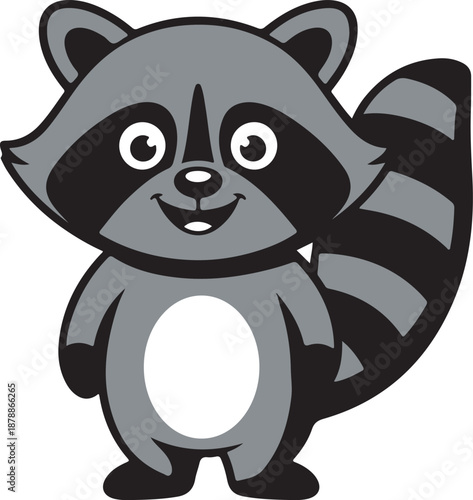 Cute cartoon raccoon waving isolated on transparent background, isolated on white background, Vector