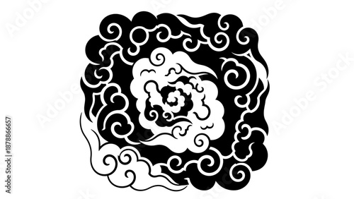 Traditional Asian Ornate Cloud Swirl Pattern, Abstract Ethnic Motif on isolated white background