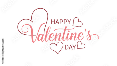 Happy Valentine's Day Greeting Text with Decorative Pink Hearts on Isolated White Background