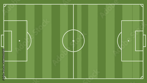 Top View of Green Soccer Football Field with White Markings and Goalposts, Sports Arena Layout