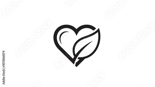 Heart Shape Combined with a Leaf Symbolizing Nature and Eco Love on Isolated White Background