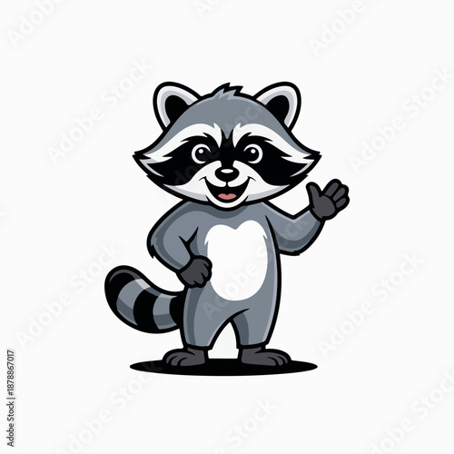 Cute cartoon raccoon waving isolated on transparent background, isolated on white background, Vector
