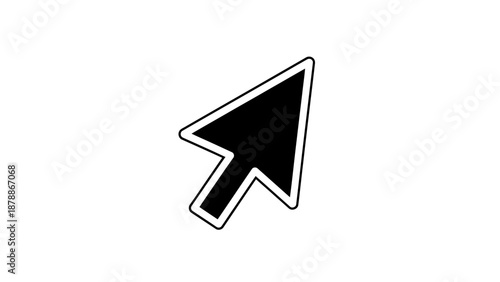 Outlined Computer Mouse Cursor Arrow Pointer Icon, Isolated on White Background