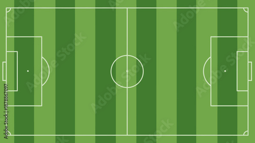 Empty Football Soccer Field Top View Green Grass, Isolated on White Background
