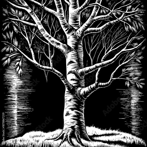 Birch tree silhouette