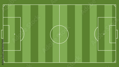 Top View of Green Soccer Football Field with Markings and Goal, Sports Ground Background for Game and Training