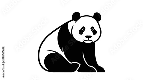 Cute Sitting Panda Bear, Adorable Wildlife Animal Symbol on Isolated White Background