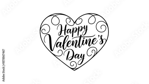 Happy Valentine's Day Calligraphy Text in Heart Shape, Romantic Greeting Message on Isolated White Background