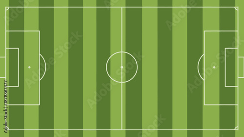 Top View of Green Soccer Football Field with Markings and Goal, Sports Ground Background for Game and Training