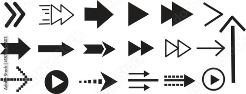 Collection of various black arrow icons on a white background