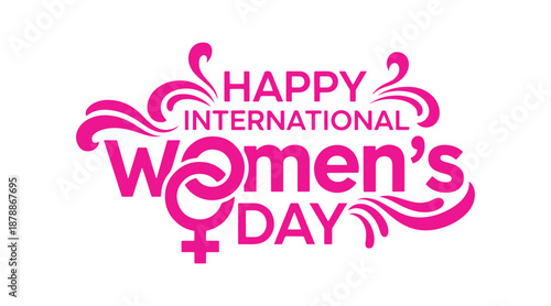Typographical design elements celebrating International Women's Day in pink. Symbol representing International Women's Day. Concept design for International Women's Day. Vector illustration.