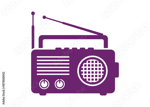 A colored vector icon representing a radio, designed with a minimalist approach. Its clean lines and modern style render it perfect for logos, stickers, or digital usage on various backgrounds.