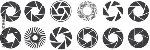 Camera lens diaphragm, shutter icon, camera shutter icons set, diaphragm icon, photography symbol vector illustration, perfect for photography, media, apps, and design projects.