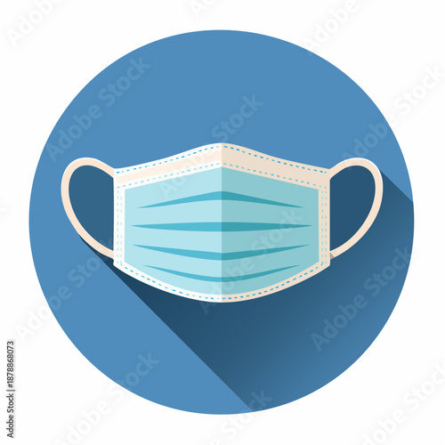 Face Mask Icon. Flat shadow icon design of surgical mask, facemask, n95 mask, face covering etc