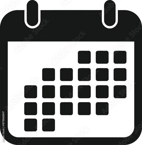 Simple black calendar icon showing marked days representing schedule planning organization important dates and time management