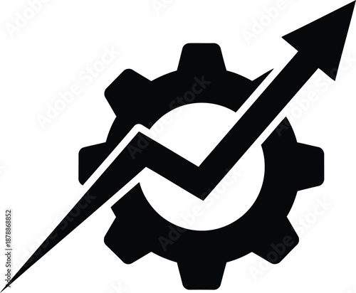 Operational efficiency gear icon with rising financial arrow representing business growth productivity and system progress