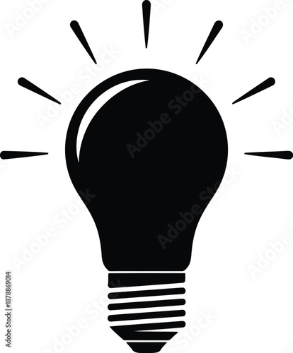 Black silhouette of a traditional light bulb on a transparent background representing idea illumination and electric power