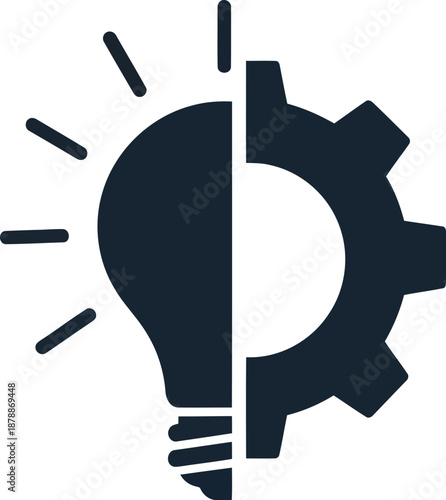 Creative thinking innovation idea lightbulb and gear setting technology solution teamwork silhouette icon