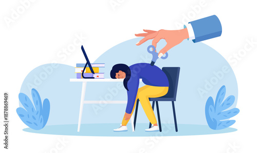 Boss hand turn up key or  clockwork winder to motivate overworked person. Exhausted businessman recharged, power up to increase efficiency. Business leadership, motivation employee